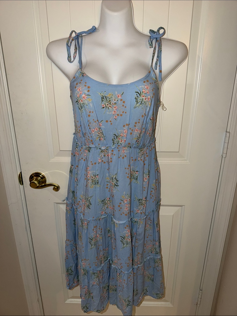 As U Wish Blue Floral Tie-Shoulder Midi Dress